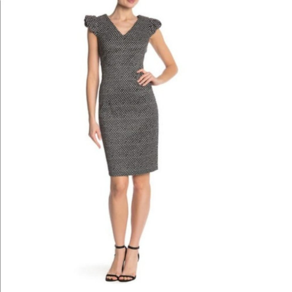 Calvin Klein Polka dot Sheath Dress with Puffy Cap Sleeve Sz 6